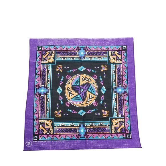 Vintage Wamcraft Aztec‎ Western Print Bandana Made In USA - Picture 5 of 5